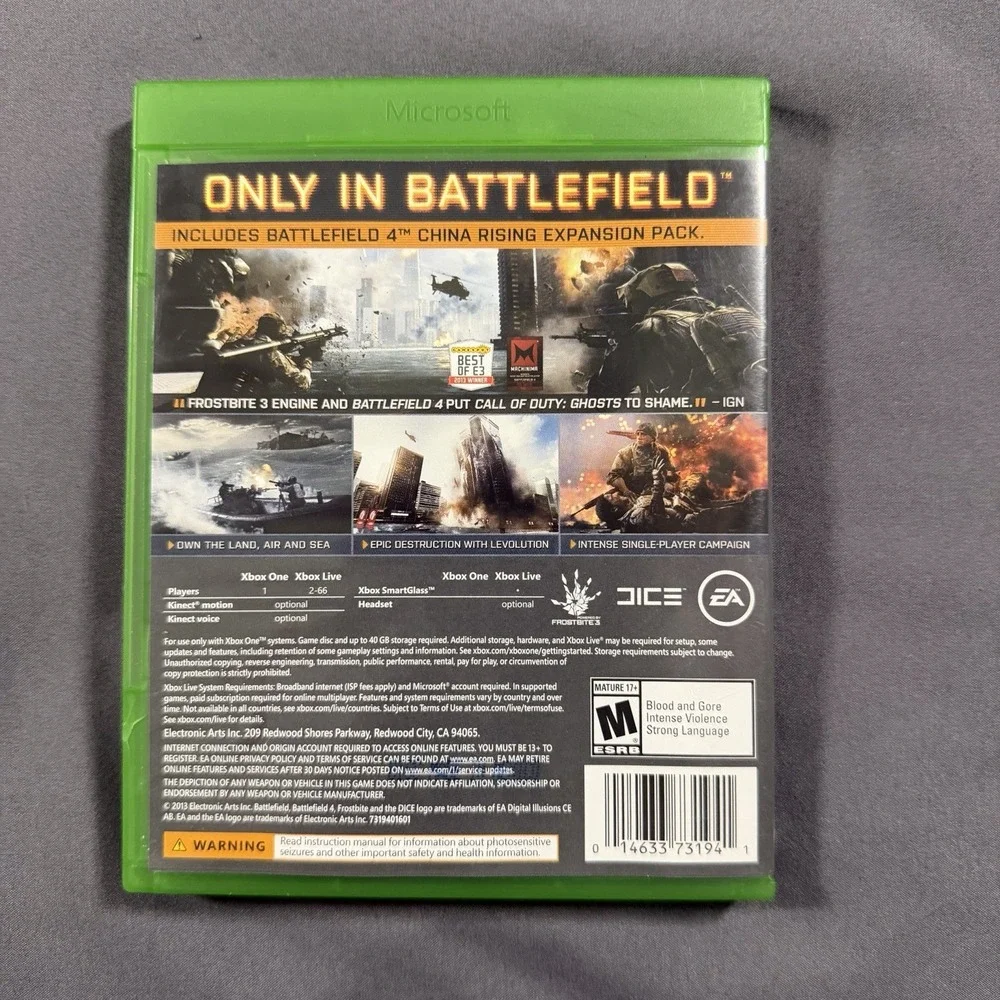 Battlefield 4 Microsoft Xbox One‎ Video Game Complete 2013 Tested Working